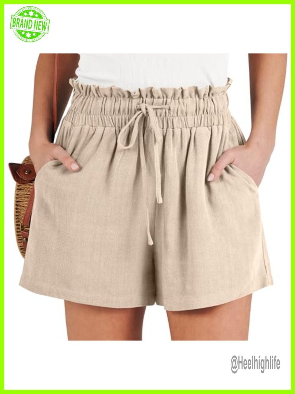 Linen Blend High Waisted Wide Leg Summer Shorts with Pockets